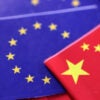 Graphic of Chinese and EU flags.